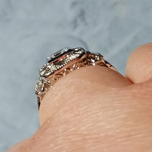 Vintage Retro Art Deco Silver Filigree and CZ Ring Size 10 - Picture 6 of 15